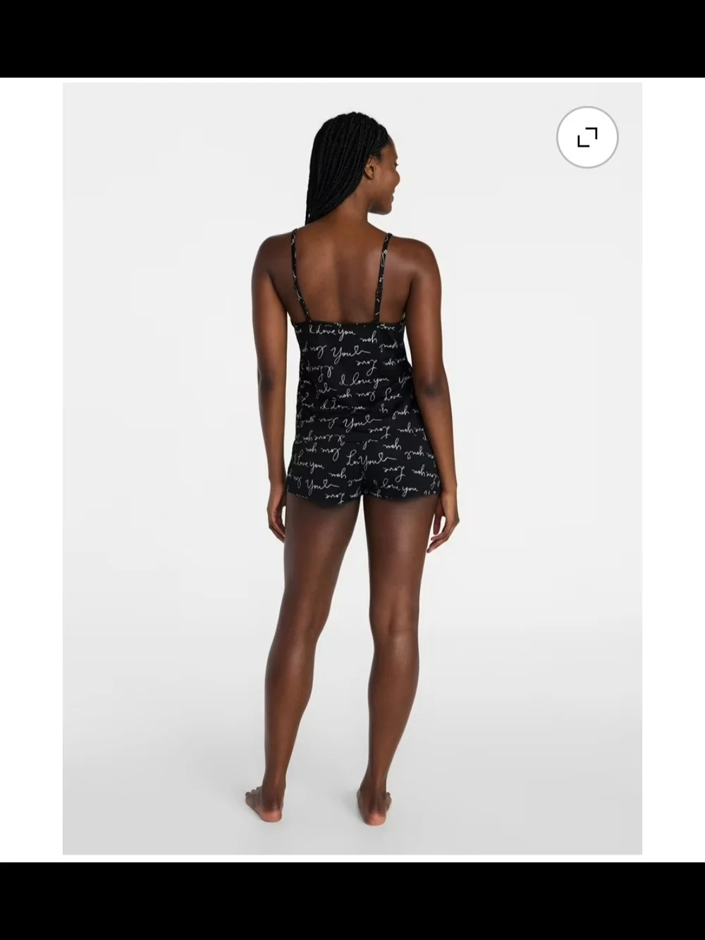 Lace-Trim Script Dreamy Soft Cami Shorts Set - Black